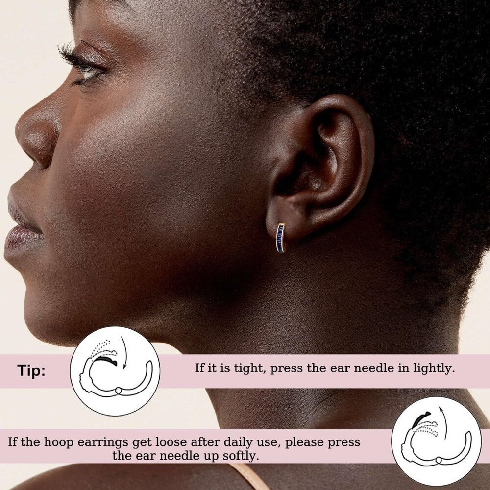 14K Gold Plated Huggie Hoop Earrings with Cubic Zirconia for Women - Lightweight - Picture 5 of 8